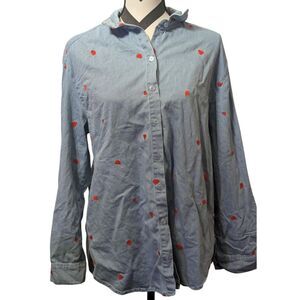Jane + Delancey Heart Embroidered Chambray Shirt Medium Blue Denim Cotton
